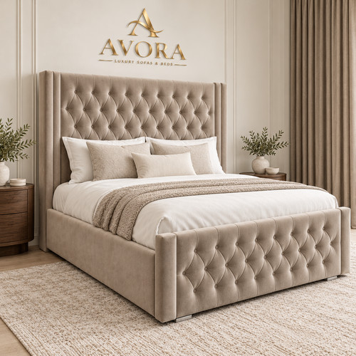 Upholstered winged ottoman - winged,